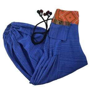Harem Pants Kids Blue Orange Pouch Drawstring Tassel Relaxed Elastic Large XL